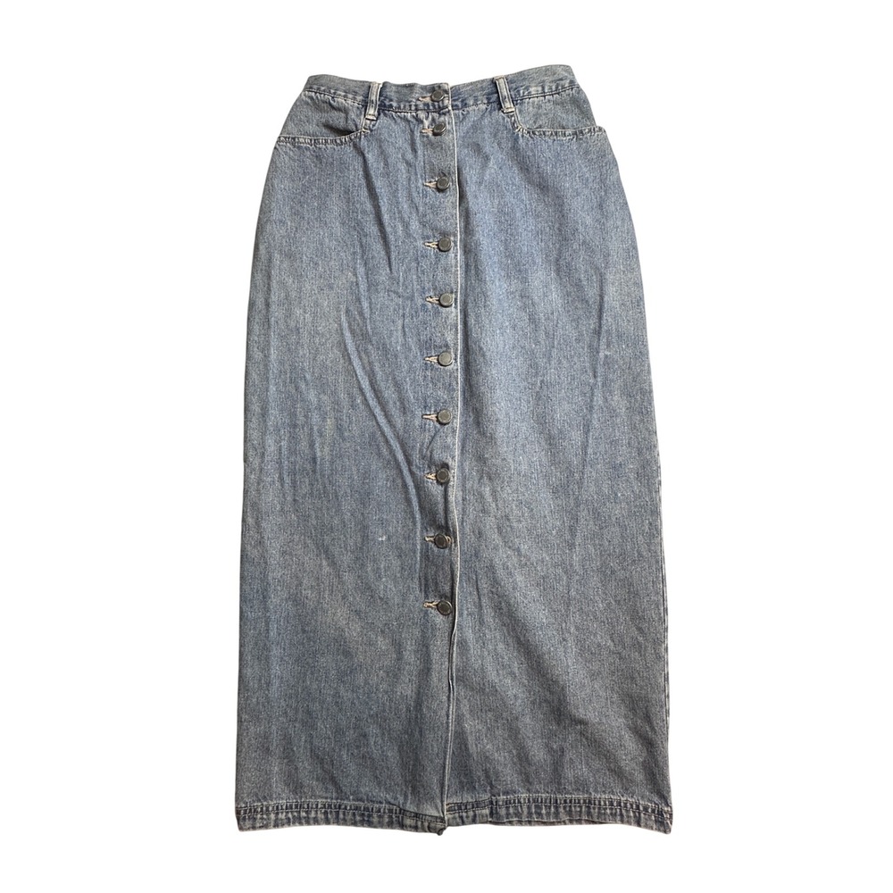 VTG NY New York & Company Denim Maxi Skirt Womens 6 Button Front Blue Denim